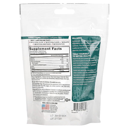 Force Factor Sea Moss Soft Chews, Support Immunity, Digestion, and Heart Health, Irish Sea Moss Superfood & Antioxidants Supplement, Non-GMO, Gluten-Free, Salted Caramel Flavor, 30 Soft Chews