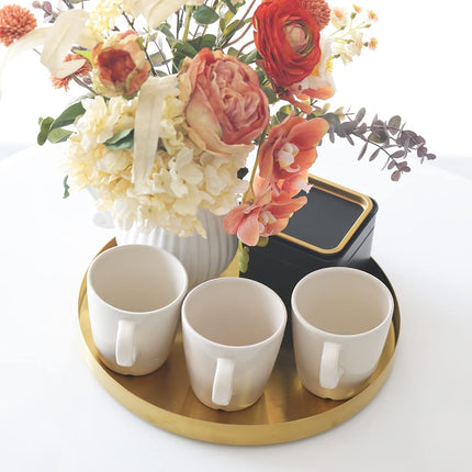 FREELOVE Gold Serving Tray, 12 in. Round Tray Stainless Steel Platter Bathroom Sink Vanity Trays Cosmetics Jewelry Organizer Towel Tray Tea Tray Decorative Tray (Brass, Round 12 inch)