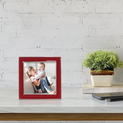 4x4 Silver Metal and Red Enamel Picture Frame