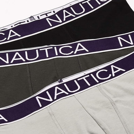 Nautica Men's 3-Pack Classic Cotton Stretch Boxer Briefs, Black/Charcoal/Alloy, S (Pack of 3)