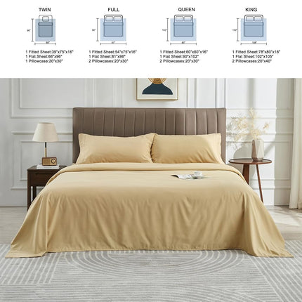 WODFAMY Microfiber Easy Fit Twin Size Bed Sheet Set Extra Soft Deep Pockets Luxury Hotel 3 Piece Set Beige Bed Sheets Twin Sheets