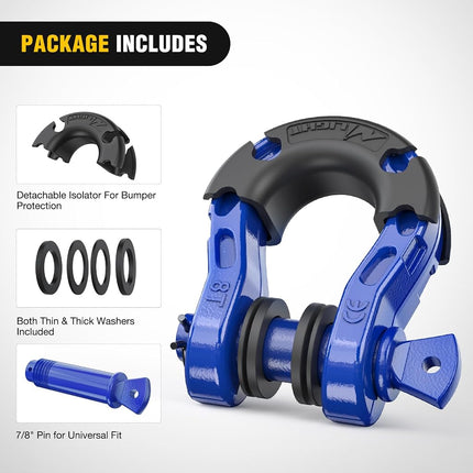 Nilight 2 Pack 3/4" Mega D-Ring Shackle with 7/8" Screw Pin 68,000LBS Break Strength, Heavy Duty Off Road Recovery Shackle for Use with Tow Strap, Winch, Off-Road Jeep Truck Vehicle, Blue