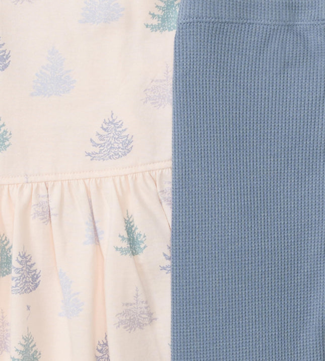 Burt's Bees Baby 100% Organic Cotton Baby Girls Top and Pants Set Tunic and Leggings, Frozen Trees, 3 Months