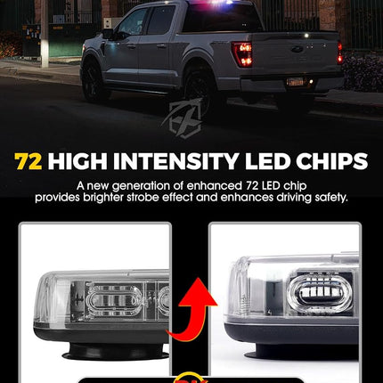 Xprite Upgraded 12" 72LED Rooftop Mini Strobe Lights, Emergency Safety Flashing Beacon Light bar with Magnetic Base for 12V-24V Construction Vehicles, Trucks, Snow Plow, Postal Car (Mix Red/Blue)