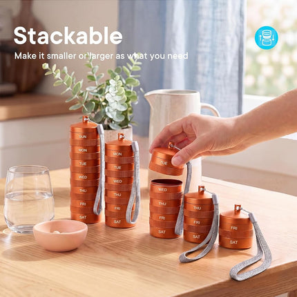 Weekly Metal Pill Organizer 2 Times a Day, Waterproof Travel Pill Case