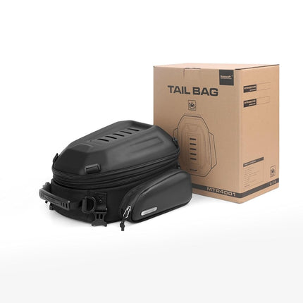 Rhinowalk Motorcycle Tail Bag Expandable Hard Shell Motorcycle Travel Luggage 12L-18L Waterproof All Weather/Trunk/Rack Bag with Sissy Bar Straps - Matt Black