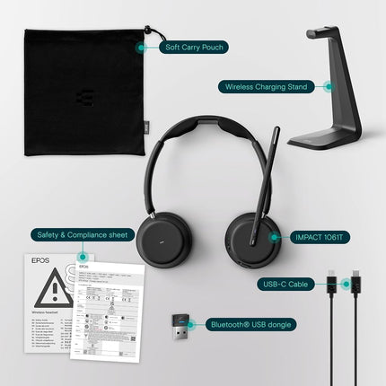 EPOS IMPACT 1061T Premium Wireless Headset with Microphone for PC - Double-Sided, High Clarity with EPOS AI Voice Technology, Super Wideband Audio, Microsoft Teams Certified, Durable Design