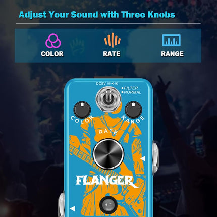 AFOT Classic Vintage Analog Flanger Guitar Effects Pedal, Electric Guitar Flanger, True Bypass, Blue