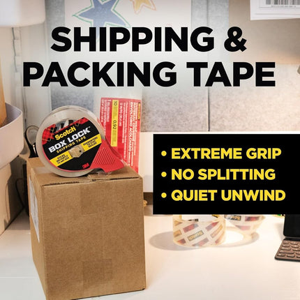 Scotch Box Lock Packaging Tape, 2 Rolls with 1 Refillable Dispenser, 1.88 in x 54.6 yd, Extreme Grip, Sticks Instantly to Any Box