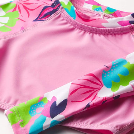 Kanu Surf Girls' Long Sleeve Rashguard UPF 50 Two Piece Swim Set, Tropical Dance Crop Pink, 8