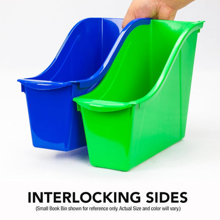 Storex Small Book Bin, Linking Storage Bin, Dry Erase Surface, 11.75" x 8.5" x 4.5" STEM Turquoise (Pack of 6)