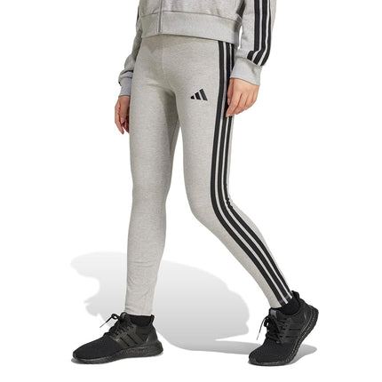 adidas Women's Essentials 3-Stripes Cotton Leggings, Medium Grey Mottled/Black, XXL