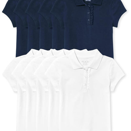 The Children's Place Girls' Short Sleeve Ruffle Pique Polo, Tidal/White, XX-Large (Plus)