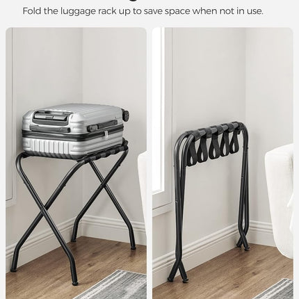 SONGMICS Luggage Rack, Pack of 2, Luggage Racks for Guest Room, Suitcase Stand, Steel Frame, Foldable, for Bedroom, Black URLR64B-2