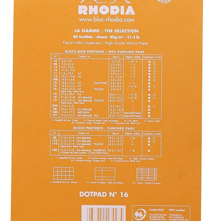 RHODIA 16558C - Dot pad Stapled Notepad N°16 Orange - A5 - Dot Dotted - 80 Detachable Sheets - White Clairefontaine Paper 80 g/m - Soft and Resistant Coated Card Cover - Basics