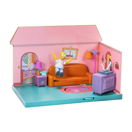 THE SIMPSONS JAKKS Pacific Living Room Diorama House Playset, Officially Licensed, Includes 6cm Homer Mini Figurine and Accessories, Fun Interactive Features, Gift for Kids and Collectors