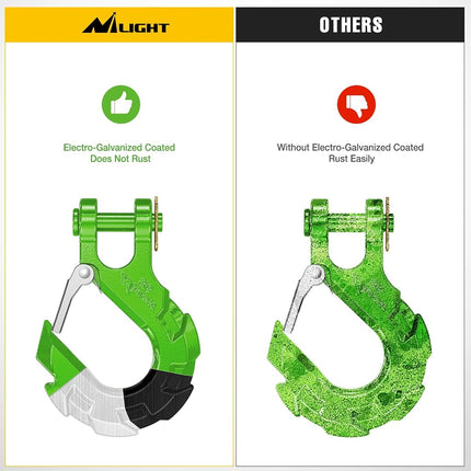 Nilight Forged Steel Winch Hook 3/8" Grade 70 Safety Latch Winch Cable Hook Stopper & Clevis Slip Hook Sets, Included Allen Wrench,Max 35,000 lbs,2 Years Warranty, Green