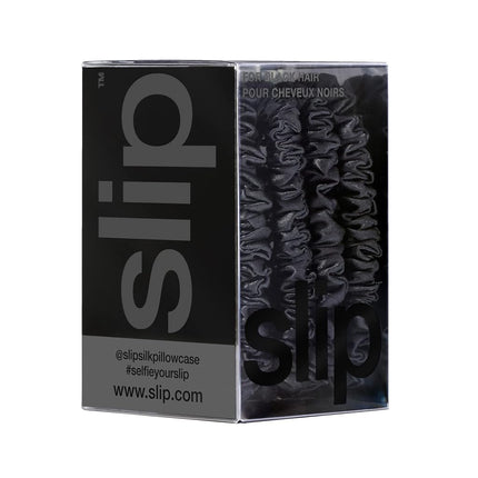 Slip Silk Hair Ties, Black Skinny Scrunchies, Set of 4 | Anti-Damage