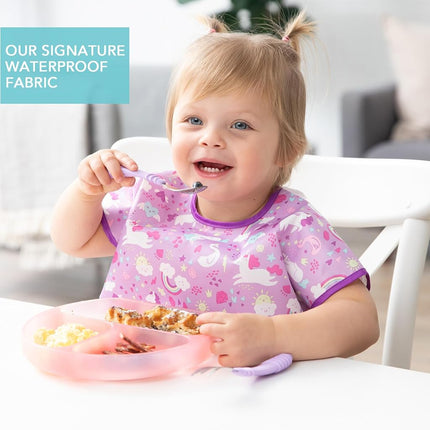 Bumkins Junior Bib, Adjustable Hook & Loop Closure, Catch-All Pocket, Baby-Led Weaning, Waterproof, Machine Washable, Stain & Odour Resistant, BPA Free, 1-3 Years, Unicorn Design