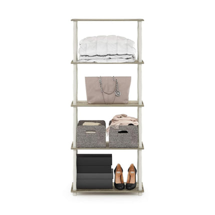 Furinno TURN-S-TUBE Storage Shelves, 5-Tier Book Shelf, Corner Shelf, Toolless Open Shelves, Classic Tubes, for Organization and Storage, Living Room, Garage, Home Office, Sonoma Oak