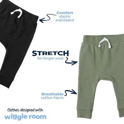 Gerber Baby Boys' Toddler 3-Pack Jogger Pants, Green/Black, 2T