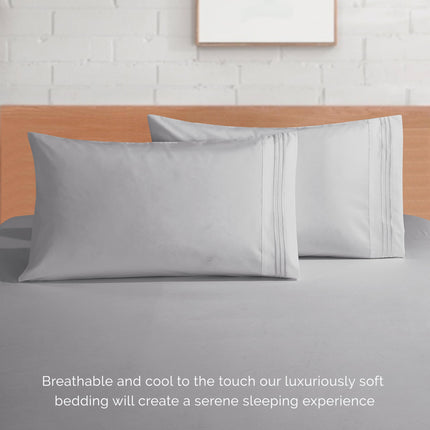 Elegant Comfort Luxueux ensemble de draps 4 pièces en microfibre de qualité hôtelière supérieure 1500, profondeur 18-24 pouces - Draps à poches extra profondes - Draps 4 pièces ultra doux à poches profondes, King, Gris argenté