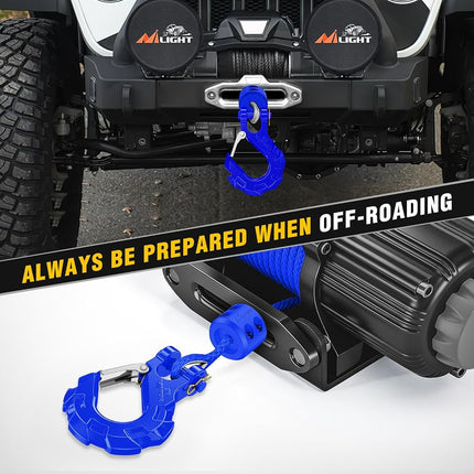 Nilight Forged Steel Winch Hook 3/8" Grade 70 Safety Latch Winch Cable Hook Stopper & Clevis Slip Hook Sets, Included Allen Wrench,Max 35,000 lbs,2 Years Warranty, Blue