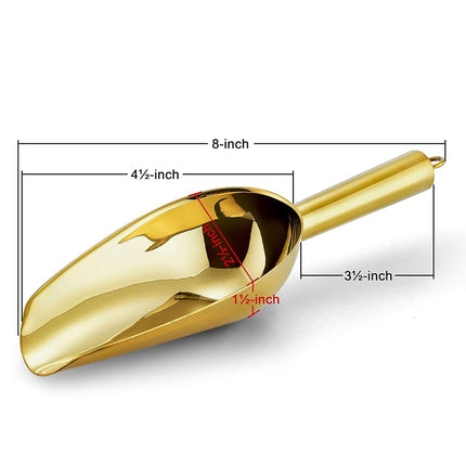 6 Ounce Ice Scoop Set of 2, E-far Gold Stainless Steel Small Scoops for Ice Cube/Candy/Flour/Sugar, Metal Utility Scoops for Canisters, Baking, Kitchen Pantry, Rust Free & Dishwasher Safe