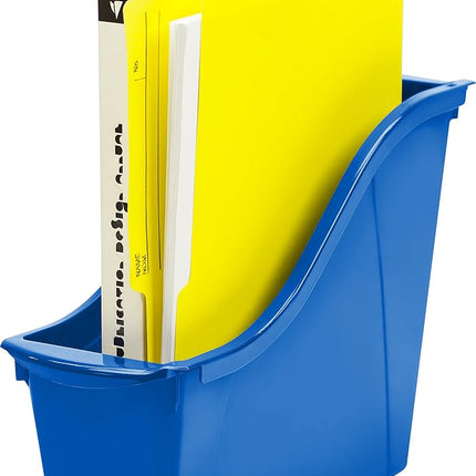 Storex Small Book Bin – Interlocking Plastic Organizer for Home, Office and Classroom, Assorted STEM, 6-Pack (70113A06C)