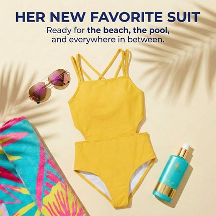 Traje de baño de una pieza con aberturas Kanu Surf para niñas, amarillo sólido, talla 16