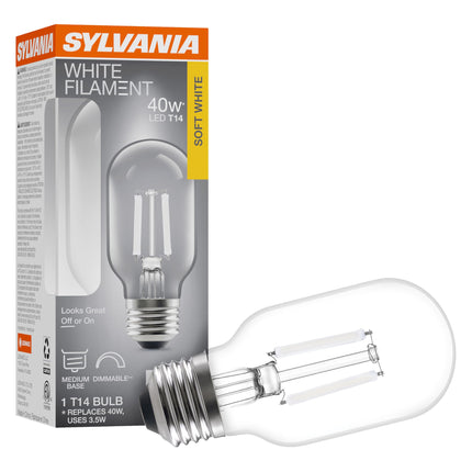 SYLVANIA T14 Clear LED White Filament Bulb, 3.5W, 