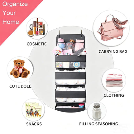 Organizador colgante Jay-Chi para puerta - Almacenamiento con 7 bolsillos grandes para armario, baño, cuarto de bebé, organizador con ventana de perspectiva, soporte de pared para ropa, juguetes, artículos diversos (gris)