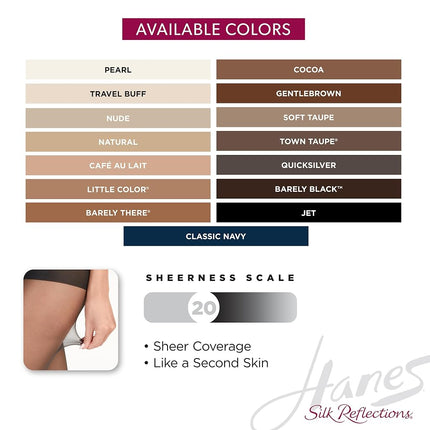 Hanes womens Silk Reflections Control Top Pantyhose Reinforced Toe 718 - Multiple Packs Available, Quicksilver 1-pack, C-D