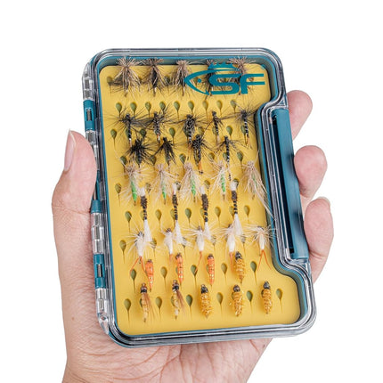 SF Slim Fly Fishing Box Thin Trout Flies Storage Box Plastic Clear Lid Yellow Silicone Waterproof Fly Fishing Box Small