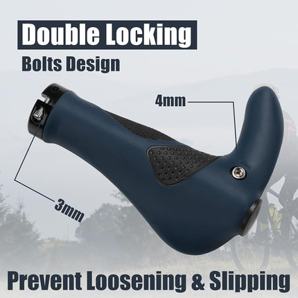 CyclingDeal Mountain Bike Grips Bicycle Handlebar Grips - Ergonomic Bike Grips Anti-Slip Design for MTB Grips - Soft Gel Bike Handlebar Grips - Quality Bike Handle Grips with Bike Bar Ends -Navy Blue