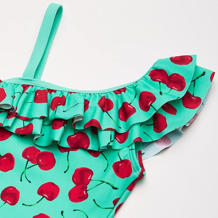 Kanu Surf Girls' Morgan Floral Ruffle One-Shoulder 1-Piece Swimsuit, Addie Sea Green, 14