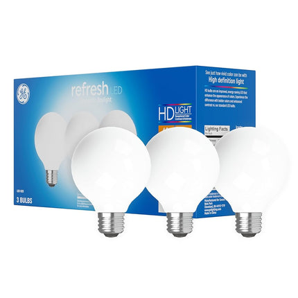 GE Lighting 43281 Refresh HD LED (40-Watt Replacement), 350-Lumen G25 Bulb with Medium Base, Daylight, 3-Pack