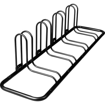 Retrospec Stash Rack Soporte de suelo para 2, 4 y 5 bicicletas, organizador de almacenamiento para bicicletas de montaña, de carretera, revestimiento de acero en polvo fino resistente a la intemperie, se adapta a ruedas de hasta 3", negro, 4 bicicletas