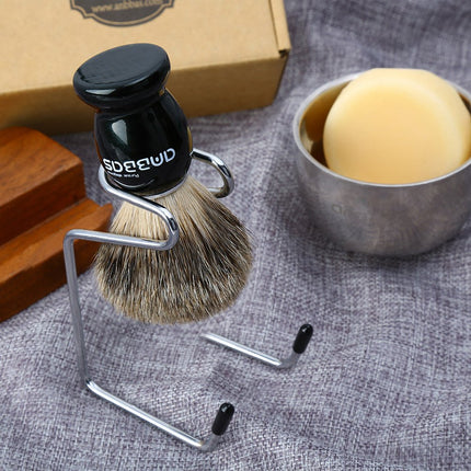 Anbbas Pure Badger Bristles Shaving Brush Black Wood Handle and Refill Soap Bar 100g,Stainless Steel Shaving Stand and Soap Cup Kit Perfect for Men