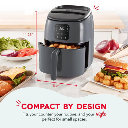 DASH Tasti-Crisp Digital Air Fryer with AirCrisp Technology, Custom Presets, Temperature Control, and Auto Shut Off Feature, 2.6 Quart - Cool Grey
