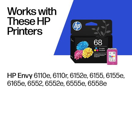 HP 68 Tri-Color Ink Cartridge | Works Envy 6100e, 6500e Series | Eligible for Instant Ink | 7FP20T
