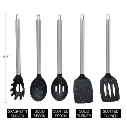 COOK WITH COLOR Silicone Cooking Utensils, 5 Pc Kitchen Utensil Set, Easy to Clean Silicone Kitchen Utensils, Cooking Utensils for Nonstick Cookware, Kitchen Gadgets Set (Black Speckled)