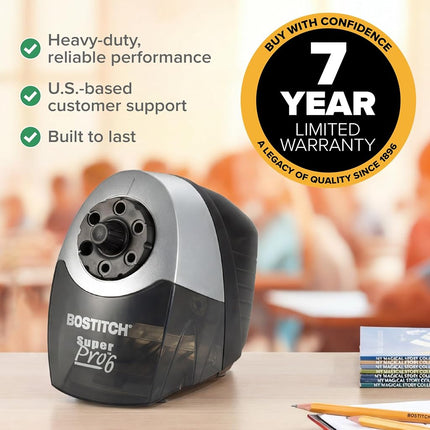 Bostitch Office SuperPro6 Commercial Pencil Sharpener with 6 Holes and Industrial Motor, Gray