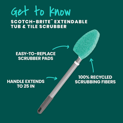 Scotch-Brite Extendable Tub & Tile Scrubber Kit, Includes 1 Handle and 3 Non-Scratch Scrubber Pads