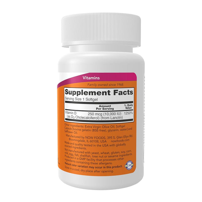 NOW Vitamin D-3 10,000 IU,120 Softgels