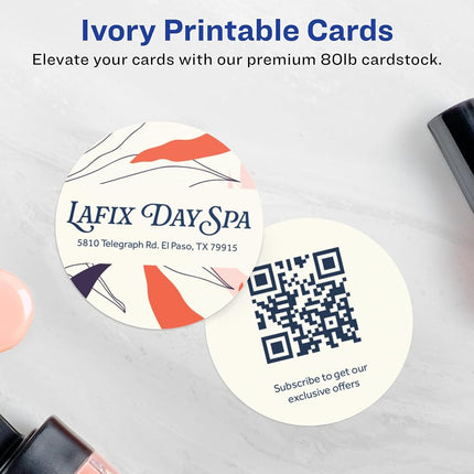 Avery Printable Round Business Cards with Sure Feed Technology, 2" Diameter, Ivory Cardstock, Print-to-the-Edge, Laser/Inkjet Cards, 600 Total