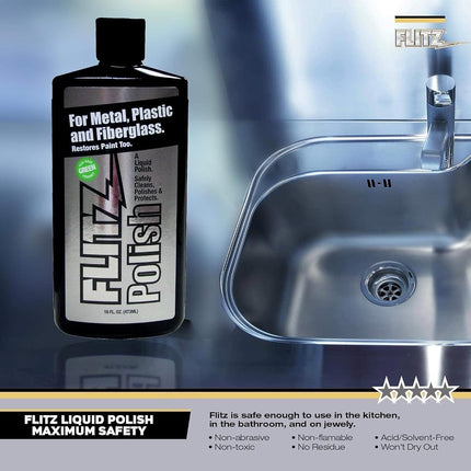 Flitz Multi Purpose Metal Polish Liquid - 3.4oz Bottle of USA-Made Tarnish Remover - for Aluminum, Chrome, Brass, Nickel, Silver - Non-Abrasive Metal Cleaner and Polish, Restorer (3 Pack)