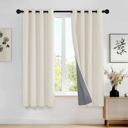 Deconovo Cream Blackout Curtains Living Room with Coating, 52x54 Inches Bedroom Curtains 2 Panels, Short Faux Linen Thermal Curtains for Small Window