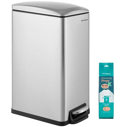 SONGMICS 48L Slim Pedal Bin, Steel, with Lid, Soft