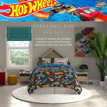 Franco Hot Wheels Kids Bedding Super Soft Comforter and Sheet Set with Sham, 7 Piece Full Size, (Officially Licensed Product)